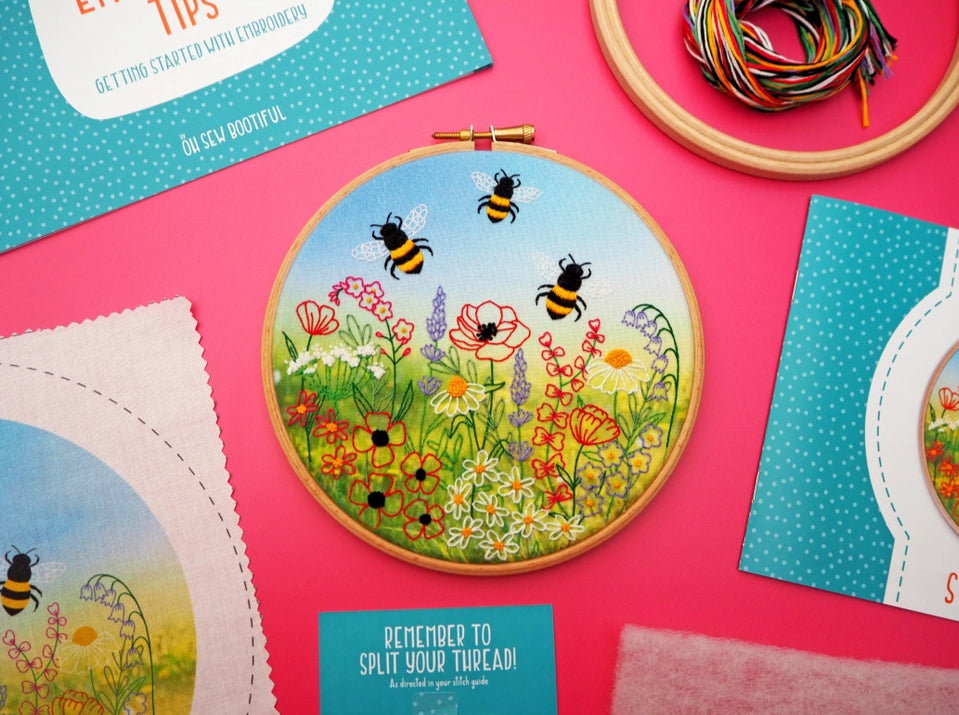 Wildflower Bees Meadow Embroidery Kit image 1