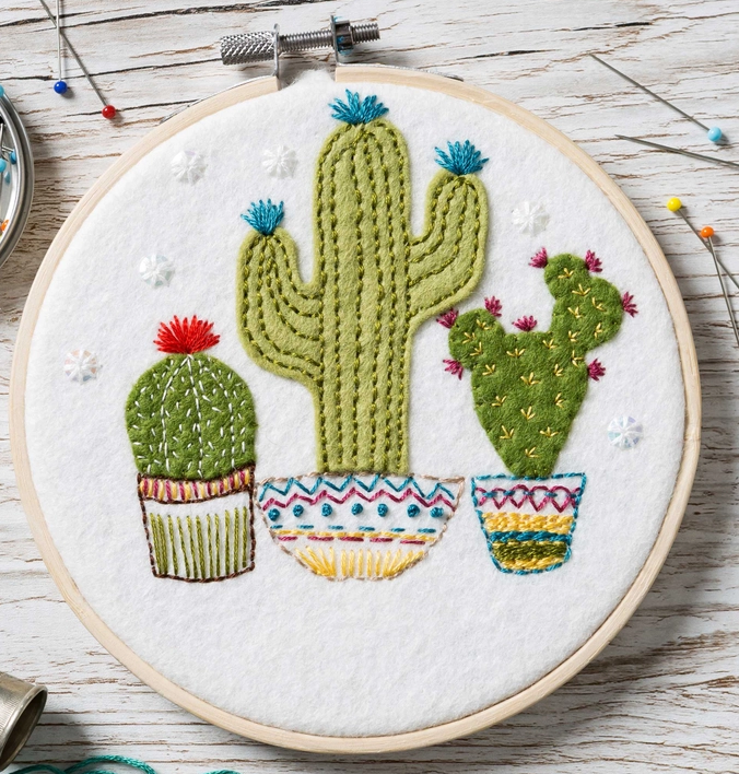 Cactus Felt Applique Hoop Kit image 0