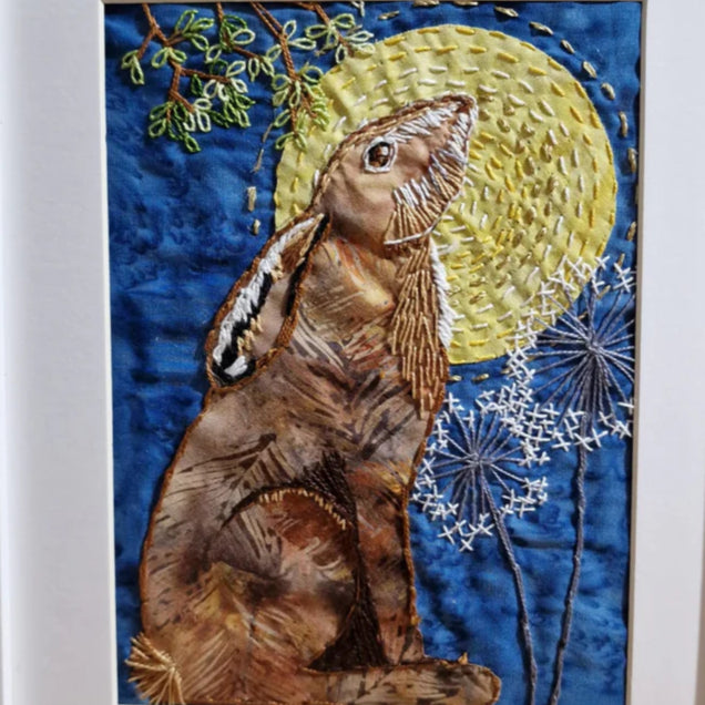 Moon Bathing Hare - Slow Stitch Kit close up