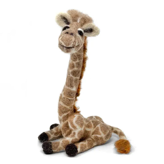Felted giraffe on a white background