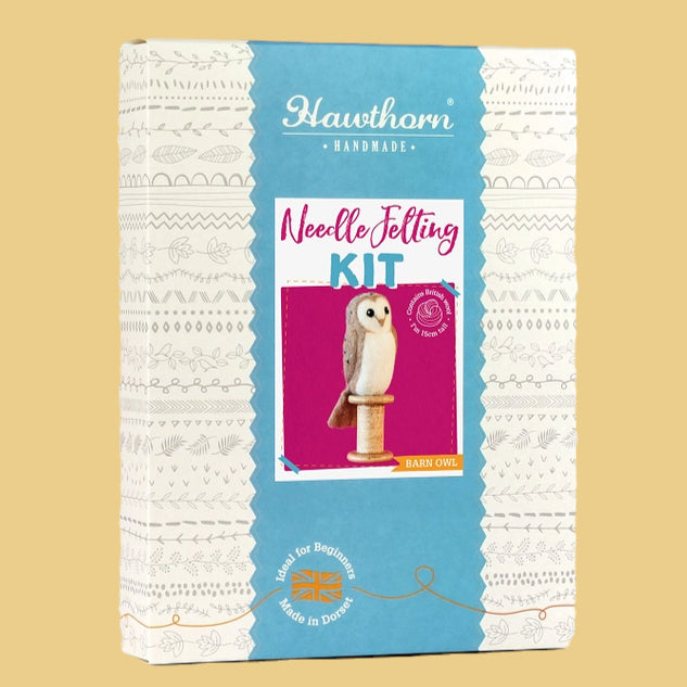 Hawthorn Handmade needle felting kit packaging on a beige background