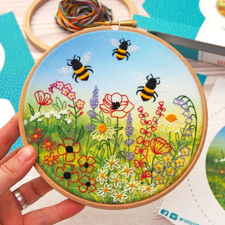 Wildflower Bees Meadow Embroidery Kit image 0