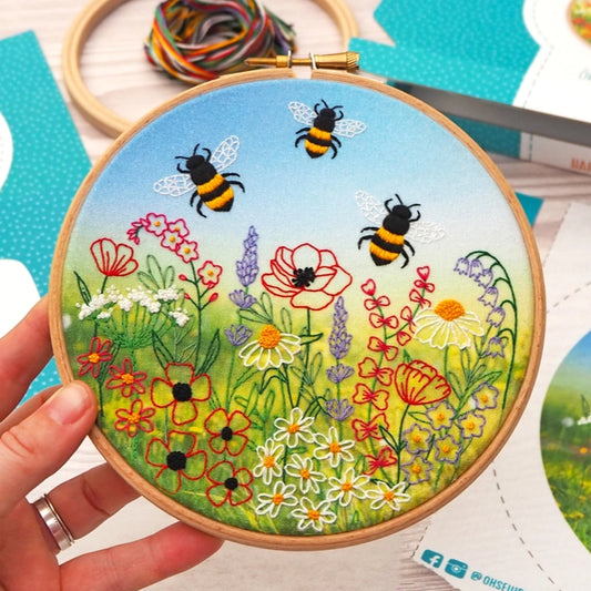 Wildflower Bees Meadow Embroidery Kit image 0